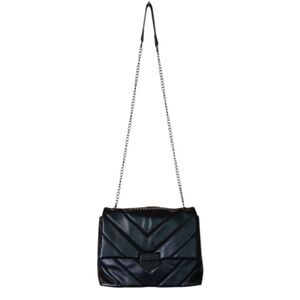 NWOT Black Faux Leather Quilted Shoulder Crossbody Bag
